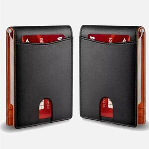Mens Slim Wallet Minimalist Thin Front Pocket Leather Card Holder RFID Blocking